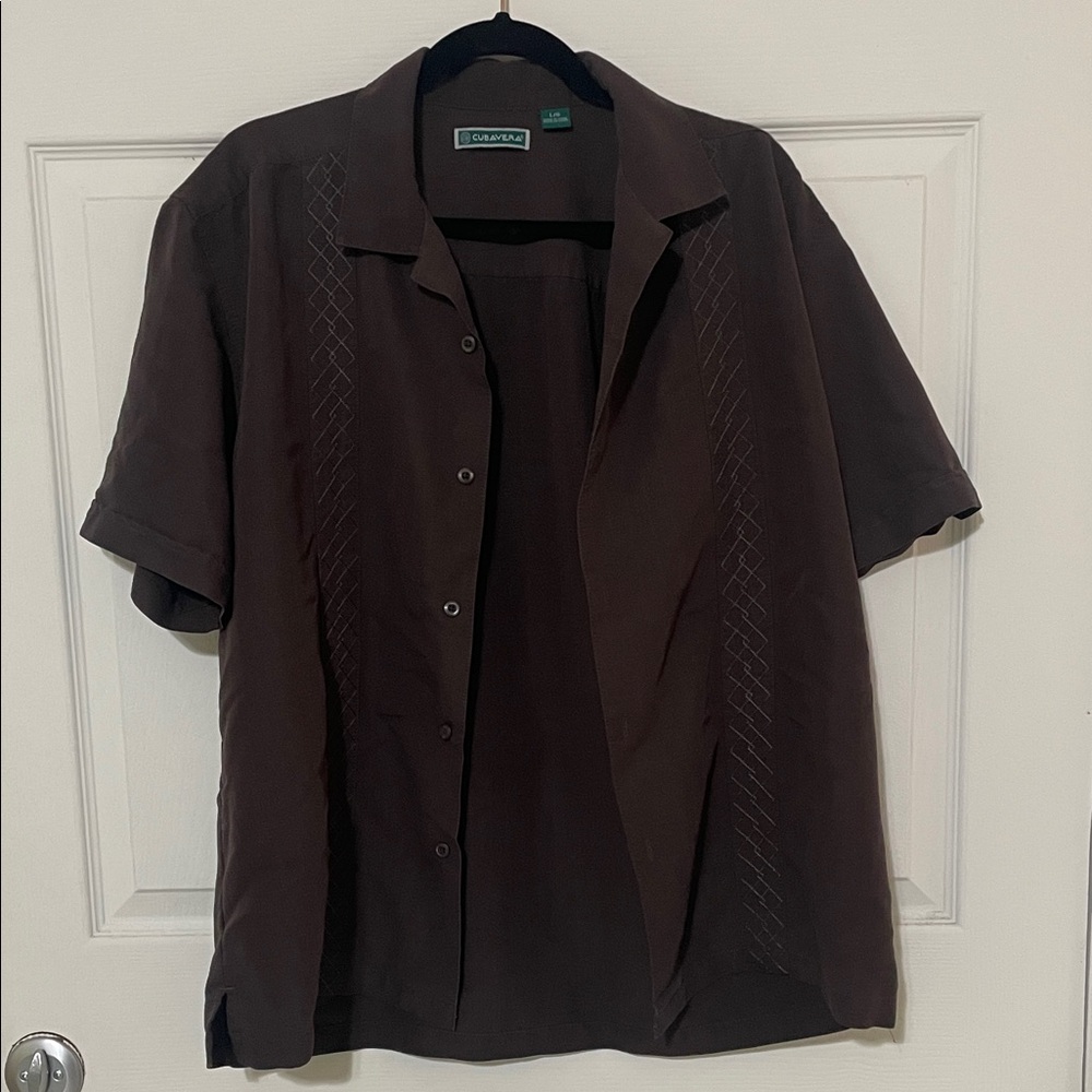 Cubavera Brown Short Sleeve button down Size Large